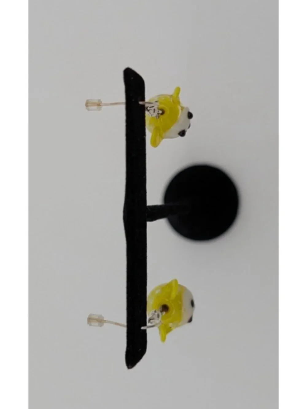 funky glow in the dark art glass beads monkey face dangle earrings yellow clown